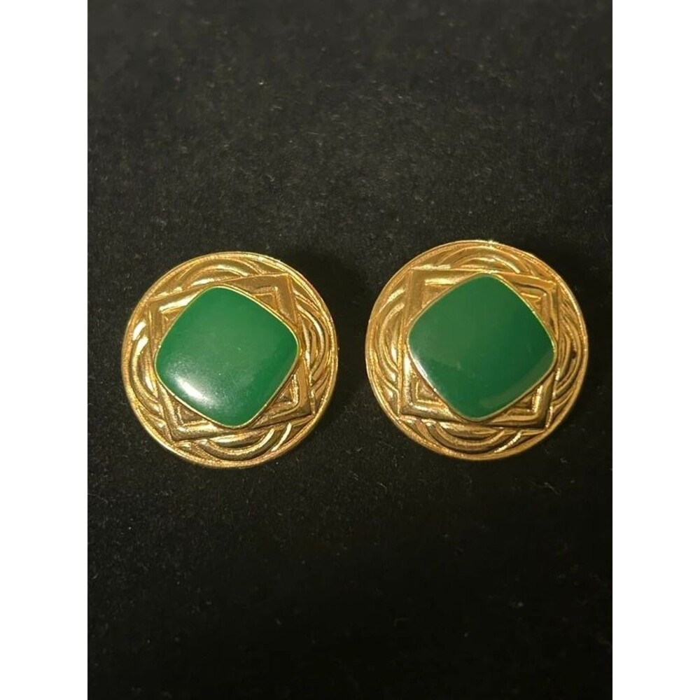 Monet Gold-Tone Green Geometric Stud Earrings